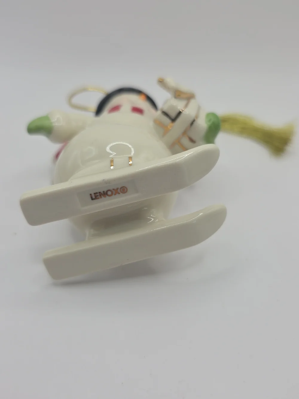 Lenox White Snowman Ornament with Black Hat, Red Scarf and Gold Trim
